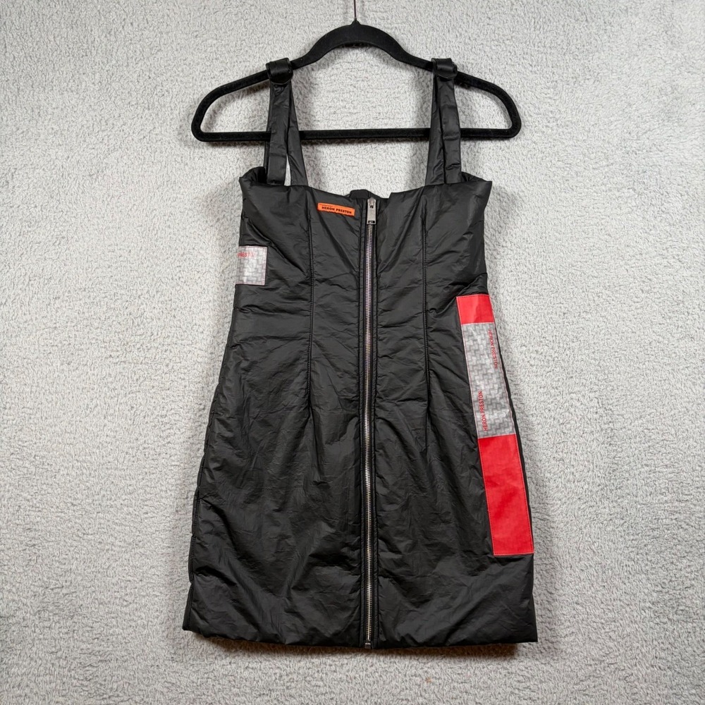 HERON PRESTON Utility Mini Dress Black Zip Front Techwear Street Tactical Sz 40